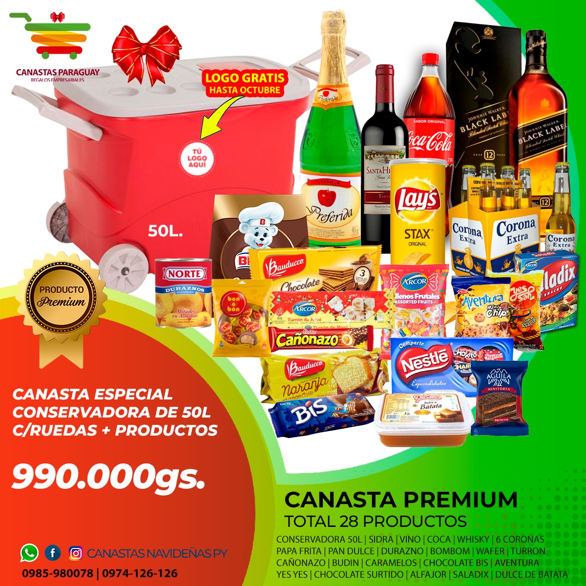 Canasta Premium Conservadora 50L Con Ruedas + Productos