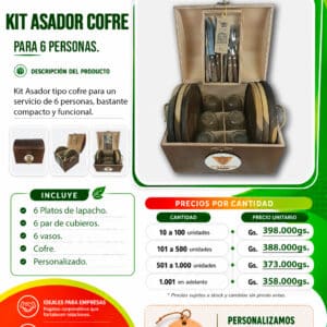 Kit Asador Tipo Baúl Para 6 De Lapacho