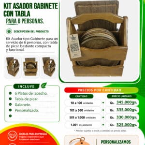 Kit Asador 6 Platos + Tabla De Picar De Lapacho