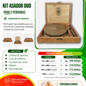 Kit Asador Para 2 Tipo Maletín De Lapacho