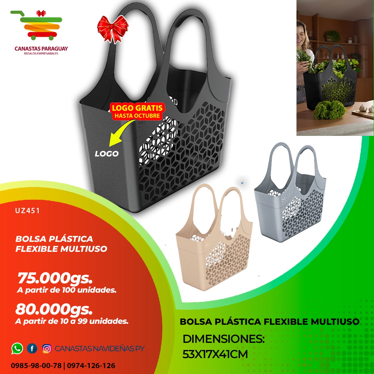 Bolsa plastica multiuso flexible grande